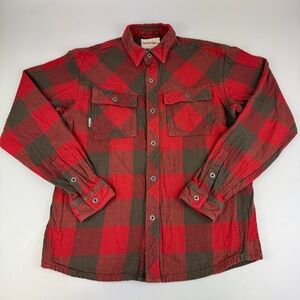 Simms Fishing Mens Size M Cotton Wool Blend Flannel Shirt Red Long Sleeve